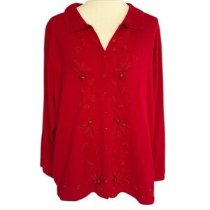 VTG Jenny Red Long sleeve Sweater Cardigan Christmas Beaded Embroidered Women 2X